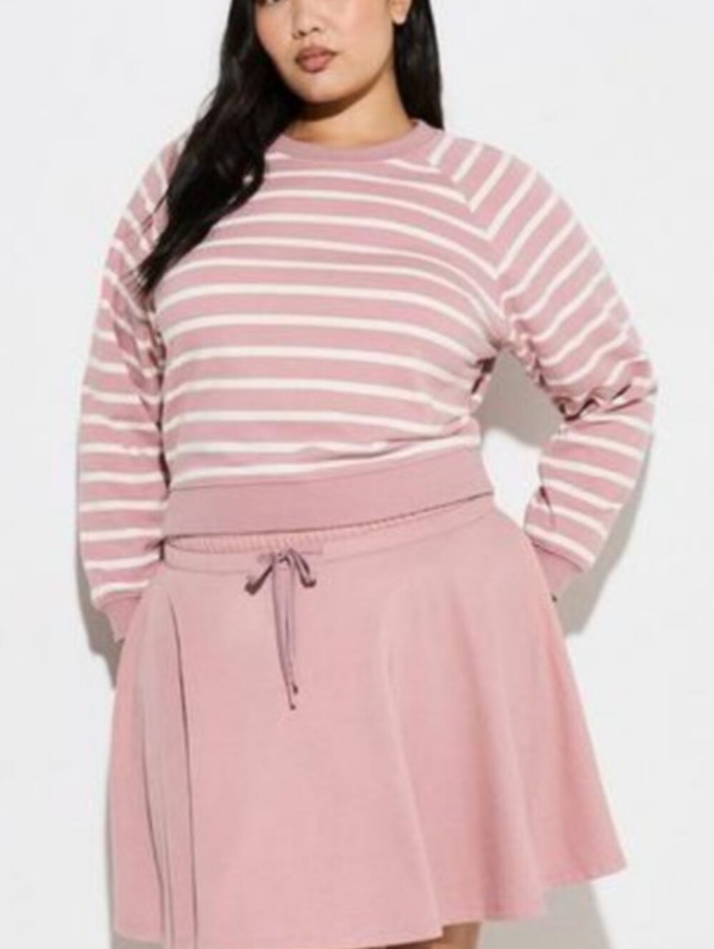 New Torrid Striped Crewneck Sweatshirt in Dusty Rose & White Stripe Size 2X